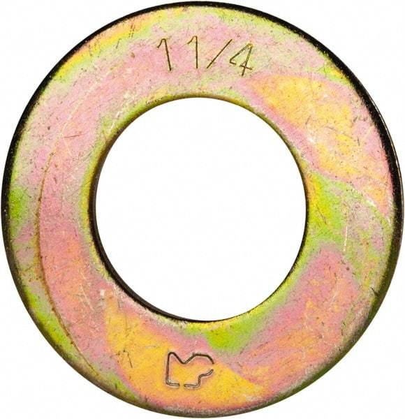 Made in USA - 1-1/4" Screw, Grade 8 Alloy Steel SAE Flat Washer - 1-3/8" ID x 2-1/2" OD, 0.16" Thick, Zinc Yellow Dichromate Finish - Eagle Tool & Supply