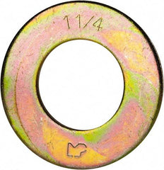 Made in USA - 1-1/4" Screw, Grade 8 Alloy Steel SAE Flat Washer - 1-3/8" ID x 2-1/2" OD, 0.16" Thick, Zinc Yellow Dichromate Finish - Eagle Tool & Supply
