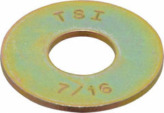 Made in USA - 7/16" Screw, Grade 8 Alloy Steel USS Flat Washer - 0.495" ID x 1.28" OD, 0.104" Thick, Zinc Yellow Dichromate Finish - Eagle Tool & Supply
