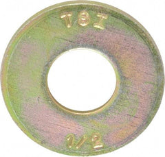Made in USA - 1/2" Screw, Grade 8 Alloy Steel USS Flat Washer - 0.557" ID x 1.405" OD, 0.132" Thick, Zinc Yellow Dichromate Finish - Eagle Tool & Supply