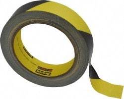 3M - Black & Yellow Striped Vinyl Tape - 1" Wide x 5.4 mil Thick, General Traffic - Eagle Tool & Supply