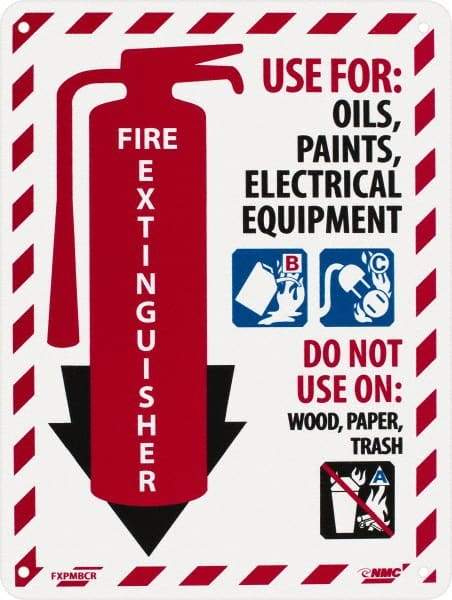 NMC - Fire Extinguisher - Use for: Oils, Paints, Electrical Equipment - Do Not Use on: Wood, Paper, Trash, Plastic Fire Sign - 9" Wide x 12" High - Eagle Tool & Supply