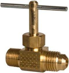 Parker - 1/4 x 1/8" Pipe, Inline Needle Valve - Flare x MNPTF Ends, Brass Valve, 150 Max psi - Eagle Tool & Supply