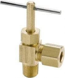 Parker - 1/4" Pipe, Angled Needle Valve - Compression x MNPTF Ends, Brass Valve, 150 Max psi - Eagle Tool & Supply