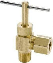 Parker - 1/4" Pipe, Angled Needle Valve - Compression x MNPTF Ends, Brass Valve, 150 Max psi - Eagle Tool & Supply
