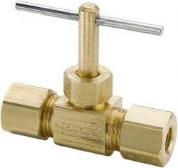Parker - 1/4" Pipe, Inline Needle Valve - Compression x Compression Ends, Brass Valve, 150 Max psi - Eagle Tool & Supply