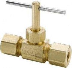 Parker - 3/8" Pipe, Inline Needle Valve - Compression x Compression Ends, Brass Valve, 150 Max psi - Eagle Tool & Supply