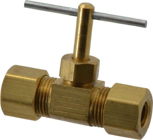 Parker - 5/16" Pipe, Inline Needle Valve - Compression x Compression Ends, Brass Valve, 150 Max psi - Eagle Tool & Supply