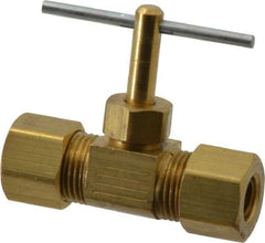 Parker - 5/16" Pipe, Inline Needle Valve - Compression x Compression Ends, Brass Valve, 150 Max psi - Eagle Tool & Supply