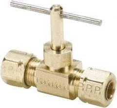 Parker - 3/8" Pipe, Inline Needle Valve - Compression x Compression Ends, Brass Valve, 150 Max psi - Eagle Tool & Supply