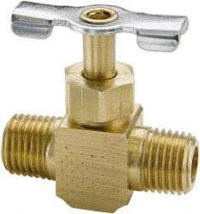 Parker - 1/8" Pipe, Inline Needle Valve - MNPTF x MNPTF Ends, Brass Valve, 150 Max psi - Eagle Tool & Supply