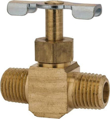 Parker - 1/4" Pipe, Inline Needle Valve - MNPTF x MNPTF Ends, Brass Valve, 150 Max psi - Eagle Tool & Supply