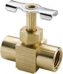 Parker - 1/4" Pipe, Inline Needle Valve - FNPTF x FNPTF Ends, Brass Valve, 150 Max psi - Eagle Tool & Supply
