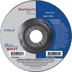 Sait - 5" Wheel Diam, 3/32" Wheel Thickness, 7/8" Arbor Hole, Type 27 Depressed Center Wheel - Ceramic, Resinoid Bond, 12,200 Max RPM, Compatible with Angle Grinder - Eagle Tool & Supply