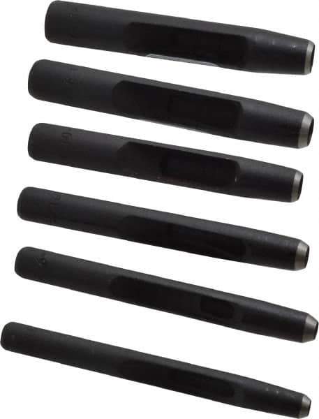 General - 6 Piece, 3/16 to 1/2", Hollow Punch Set - Square Shank, Comes in Plastic Roll - Eagle Tool & Supply