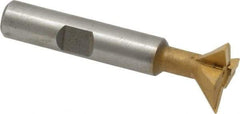 Made in USA - 3/4" Diam x 1/4" Width of Cut, 45° Included Angle, Carbide-Tipped Dovetail Cutter - 3/8" Shank Diam, 2-1/4" Overall Length, 0.02" Corner Radius, Weldon Flat, TiN Coated - Eagle Tool & Supply