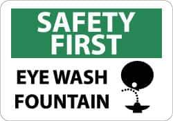 NMC - "Safety First - Eye Wash Fountain", 10" Long x 14" Wide, Rigid Plastic Safety Sign - Rectangle, 0.05" Thick, Use for First Aid - Eagle Tool & Supply