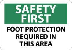 NMC - "Safety First - Foot Protection Required in This Area", 10" Long x 14" Wide, Pressure-Sensitive Vinyl Safety Sign - Rectangle, 0.004" Thick, Use for Accident Prevention - Eagle Tool & Supply