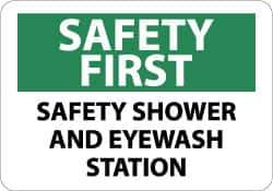 NMC - "Safety First - Safety Shower and Eyewash Station", 10" Long x 14" Wide, Rigid Plastic Safety Sign - Rectangle, 0.05" Thick, Use for First Aid - Eagle Tool & Supply