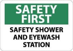 NMC - "Safety First - Safety Shower and Eyewash Station", 10" Long x 14" Wide, Rigid Plastic Safety Sign - Rectangle, 0.05" Thick, Use for First Aid - Eagle Tool & Supply