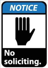 NMC - "Notice - No Soliciting", 14" Long x 10" Wide, Aluminum Safety Sign - Rectangle, 0.04" Thick, Use for Security & Admittance - Eagle Tool & Supply