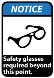 NMC - "Notice - Safety Glasses Required Beyond This Point", 14" Long x 10" Wide, Pressure-Sensitive Vinyl Safety Sign - Rectangle, 0.004" Thick, Use for Accident Prevention - Eagle Tool & Supply