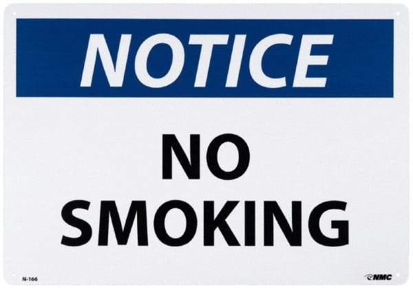 NMC - "Notice - No Smoking", 14" Long x 20" Wide, Aluminum Safety Sign - Rectangle, 0.04" Thick, Use for Accident Prevention - Eagle Tool & Supply