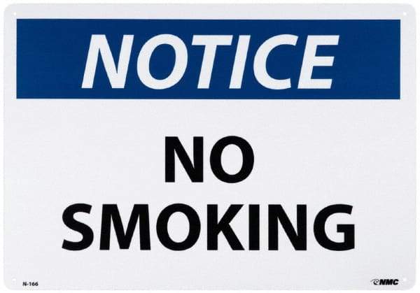 NMC - "Notice - No Smoking", 20" Long x 28" Wide, Rigid Plastic Safety Sign - Rectangle, 0.05" Thick, Use for Accident Prevention - Eagle Tool & Supply