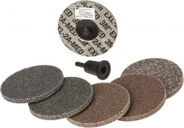 3M - 7 Piece Deburring Kit - 3" Diam Unitized Wheels in Fine, Medium & Coarse Grades, Quick Change Connection - Eagle Tool & Supply