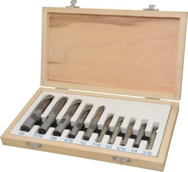 Interstate - 3/16 to 3/4", 2 Flute Square End Mill Set - Uncoated, High Speed Steel, Single End, Centercutting - Eagle Tool & Supply