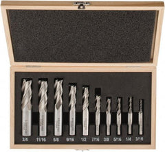 Interstate - 3/16 to 3/4", 4 Flute Square End Mill Set - Uncoated, High Speed Steel, Single End, Centercutting - Eagle Tool & Supply