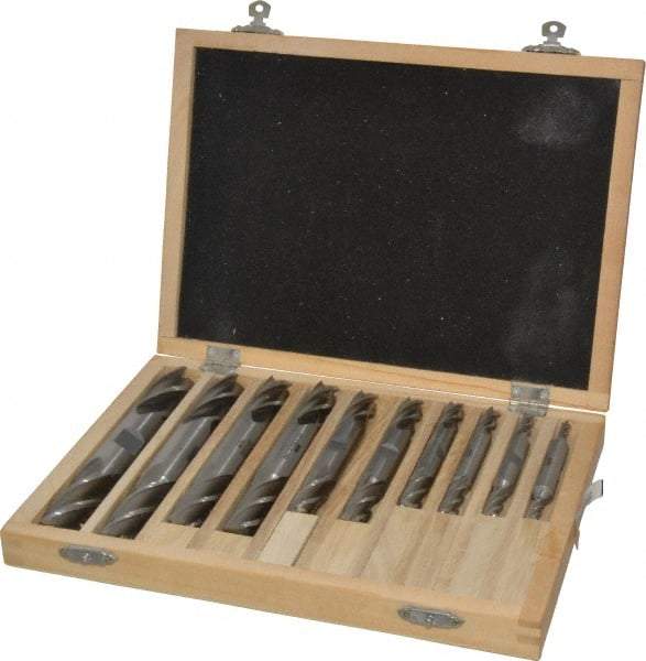 Interstate - 3/16 to 3/4", 4 Flute Square End Mill Set - Uncoated, High Speed Steel, Double End, 3/8, 1/2" Shank Diam, Centercutting - Eagle Tool & Supply