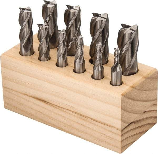 Interstate - 3/16 to 3/4", 4 Flute Square End Mill Set - Uncoated, Cobalt, Single End, Centercutting - Eagle Tool & Supply