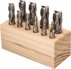 Interstate - 3/16 to 3/4", 4 Flute Square End Mill Set - Uncoated, Cobalt, Single End, Centercutting - Eagle Tool & Supply