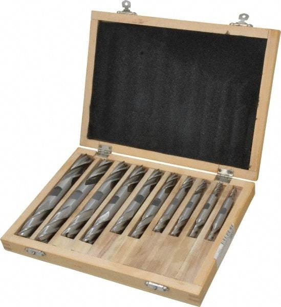 Interstate - 3/16 to 3/4", 4 Flute Square End Mill Set - Uncoated, Cobalt, Double End, Centercutting - Eagle Tool & Supply