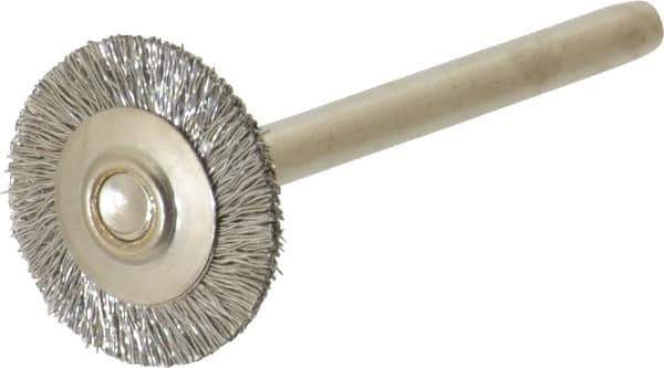 Anderson - 5/8" OD, 1/8" Shank Diam, Crimped Stainless Steel Wheel Brush - 0.005" Filament Diam, 25,000 RPM - Eagle Tool & Supply