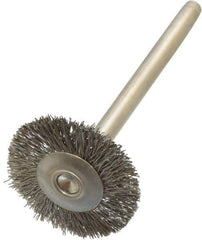 Anderson - 3/4" OD, 1/8" Shank Diam, Crimped Stainless Steel Wheel Brush - 0.005" Filament Diam, 25,000 RPM - Eagle Tool & Supply