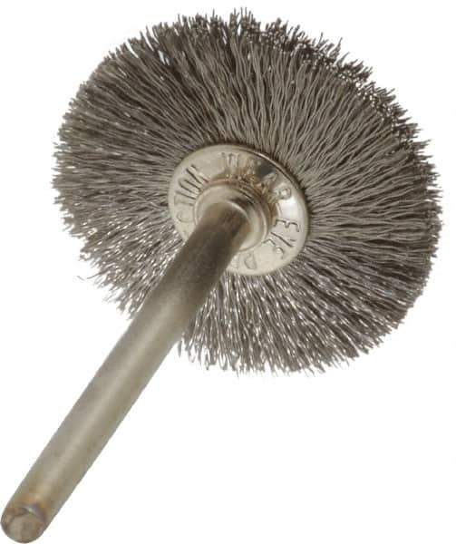 Anderson - 1" OD, 1/8" Shank Diam, Crimped Stainless Steel Wheel Brush - 0.005" Filament Diam, 25,000 RPM - Eagle Tool & Supply