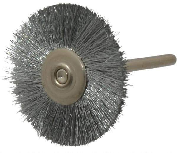 Anderson - 1-1/4" OD, 1/8" Shank Diam, Crimped Steel Wheel Brush - 0.005" Filament Diam, 25,000 RPM - Eagle Tool & Supply