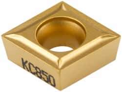 Kennametal - CCMT32.50.5 LF Grade KC850 Carbide Turning Insert - TiC/TiCN/TiN Finish, 80° Diamond, 3/8" Inscr Circle, 5/32" Thick, 0.0079" Corner Radius - Eagle Tool & Supply