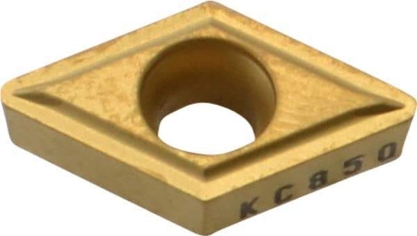 Kennametal - DCMT32.52 LF Grade KC850 Carbide Turning Insert - TiC/TiCN/TiN Finish, 55° Diamond, 3/8" Inscr Circle, 5/32" Thick, 1/32" Corner Radius - Eagle Tool & Supply