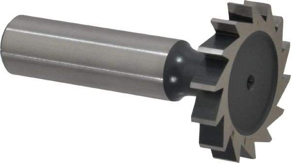 Interstate - 1-1/4" Diam x 7/32" Face Width, High Speed Steel, 14 Teeth, Shank Connection Woodruff Keyseat Cutter - Uncoated, 2-7/32" OAL x 1/2" Shank, Straight Teeth, ANSI 710, Old Standard 20 - Eagle Tool & Supply