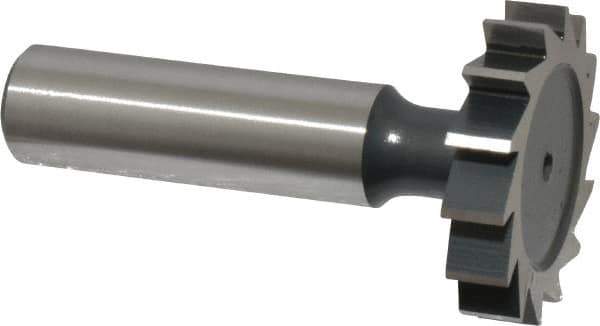 Interstate - 1-1/4" Diam x 1/4" Face Width, High Speed Steel, 14 Teeth, Shank Connection Woodruff Keyseat Cutter - Uncoated, 2-1/4" OAL x 1/2" Shank, Straight Teeth, ANSI 810, Old Standard 21 - Eagle Tool & Supply