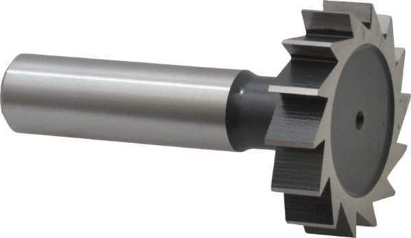 Interstate - 1-3/8" Diam x 5/16" Face Width, High Speed Steel, 14 Teeth, Shank Connection Woodruff Keyseat Cutter - Uncoated, 2-5/16" OAL x 1/2" Shank, Straight Teeth, ANSI 1011, Old Standard 23 - Eagle Tool & Supply