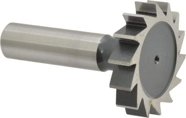 Interstate - 1-1/2" Diam x 5/16" Face Width, High Speed Steel, 16 Teeth, Shank Connection Woodruff Keyseat Cutter - Uncoated, 2-5/16" OAL x 1/2" Shank, Straight Teeth, ANSI 1012, Old Standard 25 - Eagle Tool & Supply