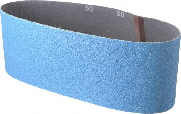 Norton - 4" Wide x 24" OAL, 50 Grit, Zirconia Alumina Abrasive Belt - Zirconia Alumina, Coarse, Coated, Y Weighted Cloth Backing, Series 3X - Eagle Tool & Supply