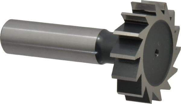 Interstate - 1-3/8" Diam x 3/8" Face Width, Cobalt, 14 Teeth, Shank Connection Woodruff Keyseat Cutter - Uncoated, 2-3/8" OAL x 1/2" Shank, Straight Teeth, ANSI 1211, Old Standard F - Eagle Tool & Supply