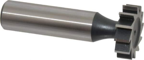 Interstate - 7/8" Diam x 1/4" Face Width, High Speed Steel, 10 Teeth, Shank Connection Woodruff Keyseat Cutter - Uncoated, 2-1/4" OAL x 1/2" Shank, Straight Teeth, ANSI 807, Old Standard A - Eagle Tool & Supply