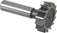 Interstate - 1-3/8" Diam x 3/8" Face Width, High Speed Steel, 14 Teeth, Shank Connection Woodruff Keyseat Cutter - Uncoated, 2-3/8" OAL x 1/2" Shank, Straight Teeth, ANSI 1211, Old Standard F - Eagle Tool & Supply