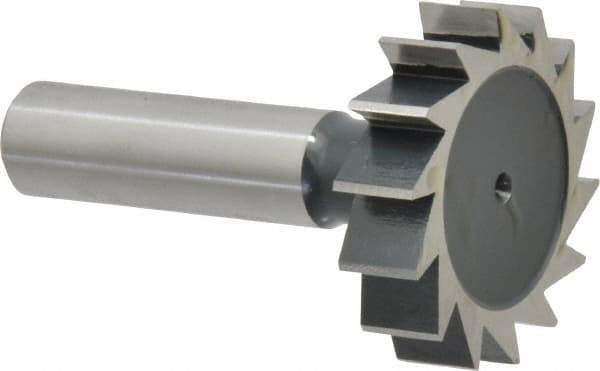 Interstate - 1-1/2" Diam x 3/8" Face Width, High Speed Steel, 16 Teeth, Shank Connection Woodruff Keyseat Cutter - Uncoated, 2-3/8" OAL x 1/2" Shank, Straight Teeth, ANSI 1212, Old Standard G - Eagle Tool & Supply